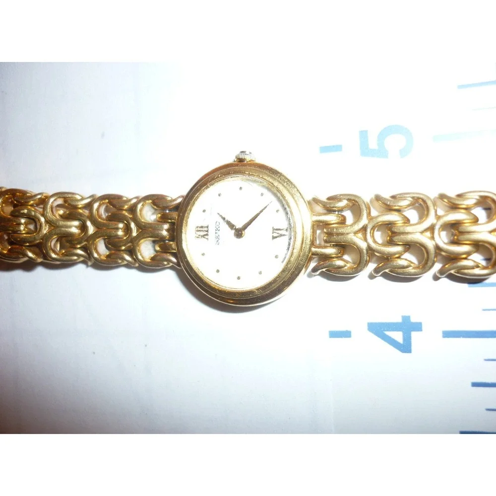 Seiko Womens Gold Tone Fancy‎ Link Bracelet Watch 1N00-1099 Roman Numeral Dial
